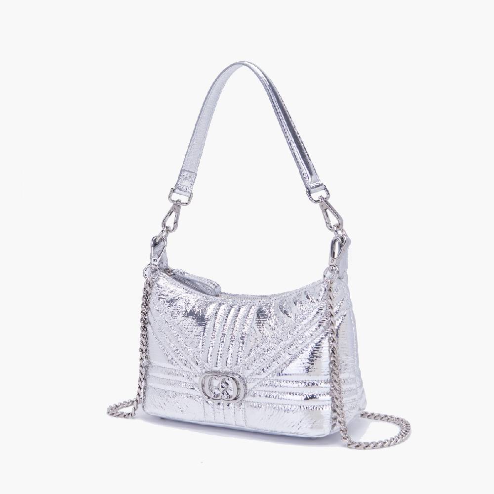 La Carrie MINI BORSA A SPALLA SHINY SILVER Vendita Economica