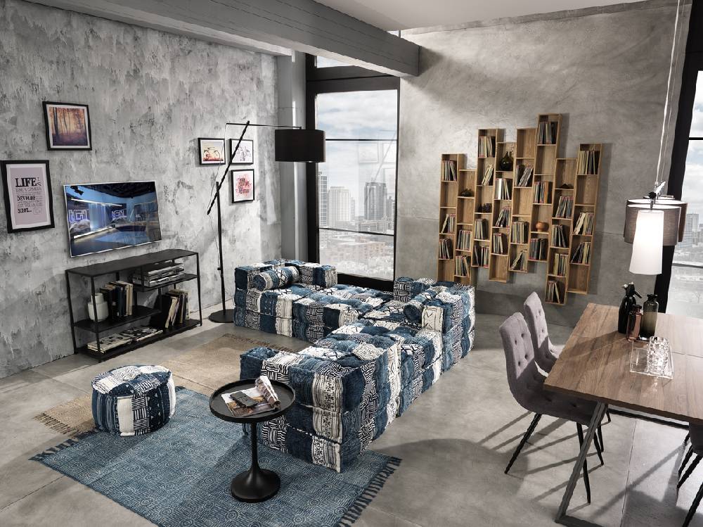 Oresteluchetta Pouf rotondo YANTRA WHITE/BLUE Fino Al -60%