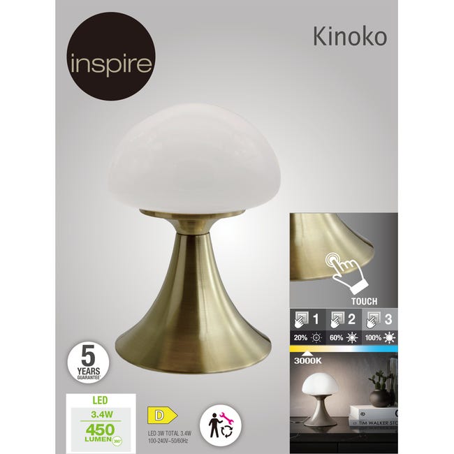 Leroymerlin Lampada da tavolo LED glamour Kinoko touch ottone luce calda 450 LUMEN INSPIRE Hotsell
