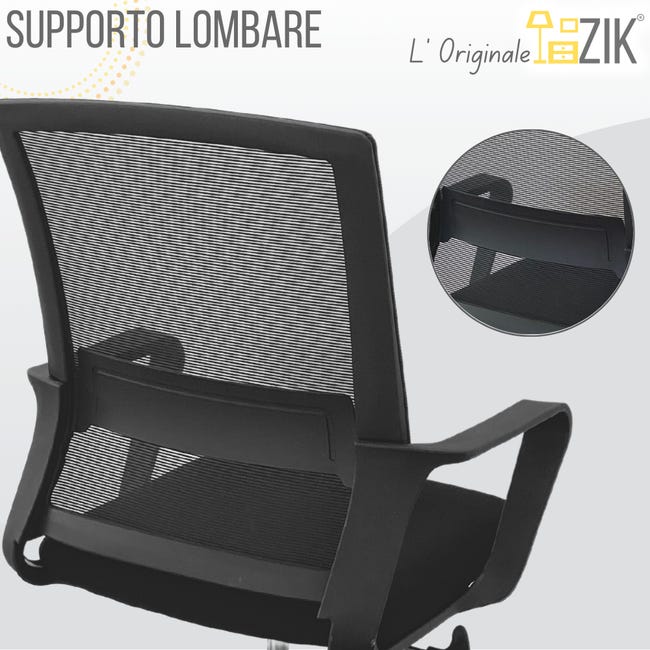 Leroymerlin Sedia Ufficio Ergonomica Supporto Lombare Regolabile e Traspirante - Nero Saldi Di Fabbrica
