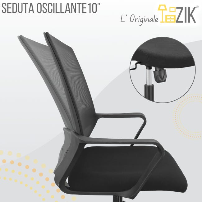 Leroymerlin Sedia Ufficio Ergonomica Supporto Lombare Regolabile e Traspirante - Nero Saldi Di Fabbrica