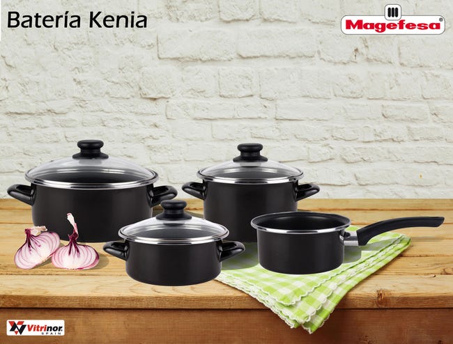 Leroymerlin Batteria da Cucina Induzione Set Pentole 7 Pezzi e 3 Padelle Coperchi in Vetro Magefesa Nero KENIA Fornitura limitata