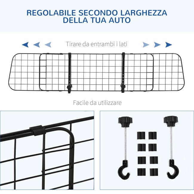 Leroymerlin PawHut Barriera Divisore per Cani Universale per Poggiatesta Macchina Facile da Installare Regolabile 91-152cm Black Friday