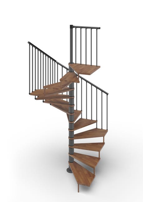 Leroymerlin Scala a chiocciola a base quadrata Nara larghezza 105 cm struttura in metallo grigio antracite gradini in legno noce Negozio online di fabbrica