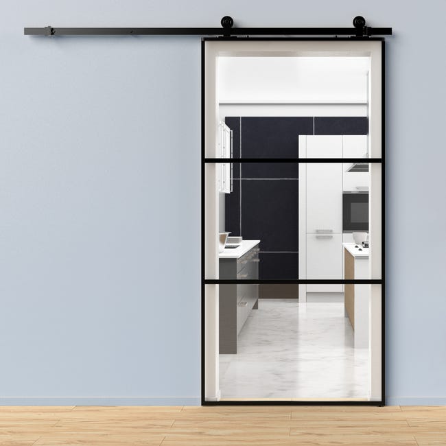 Leroymerlin Porta scorrevole 3V trasparente in alluminio L 96 x H 215 cm con binario Industrial Grande vendita