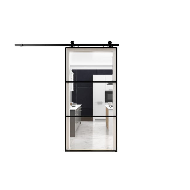 Leroymerlin Porta scorrevole 3V trasparente in alluminio L 96 x H 215 cm con binario Industrial Grande vendita