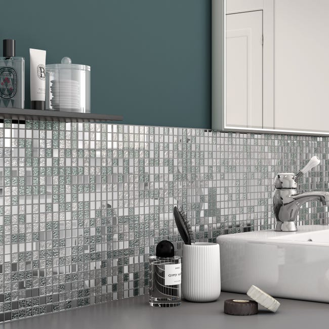 Leroymerlin Mosaico in vetro Ice Mirror argento L 29.7 x L 29.7cm x Sp. 4 mm Rilascio limitato
