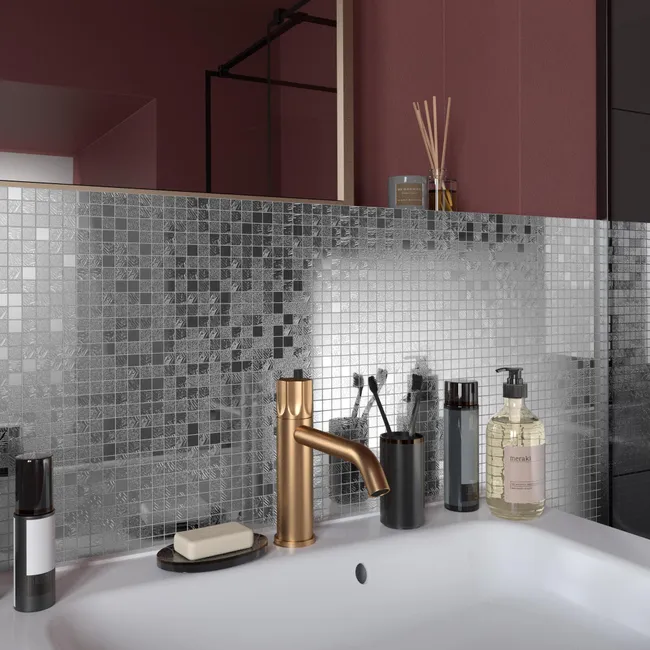Leroymerlin Mosaico in vetro Ice Mirror argento L 29.7 x L 29.7cm x Sp. 4 mm Rilascio limitato