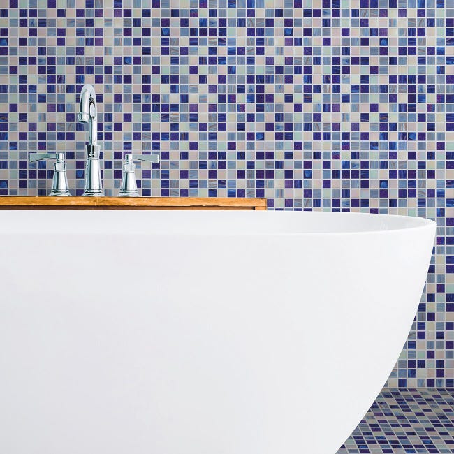 Leroymerlin Mosaico in vetro Chiffon blu e bianco e azzurro L 30 x L 31.8cm x Sp. 4 mm Sostegno trimestrale