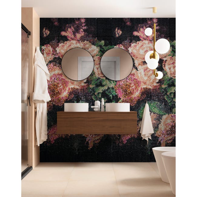 Leroymerlin Mosaico in vetro Bouquet Rosa 120x240 cm decoro completo multicolore L 30 x L 30cm x Sp. 4 mm 32 pezzi Discount Store per i nuovi prodotti