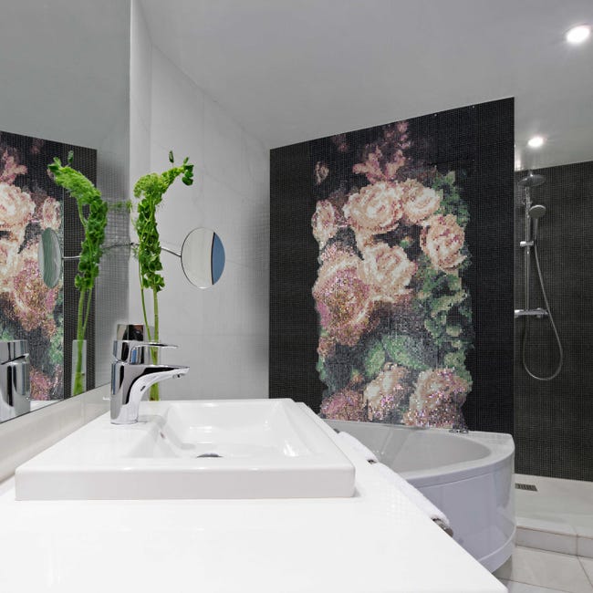 Leroymerlin Mosaico in vetro Bouquet Rosa 120x240 cm decoro completo multicolore L 30 x L 30cm x Sp. 4 mm 32 pezzi Discount Store per i nuovi prodotti