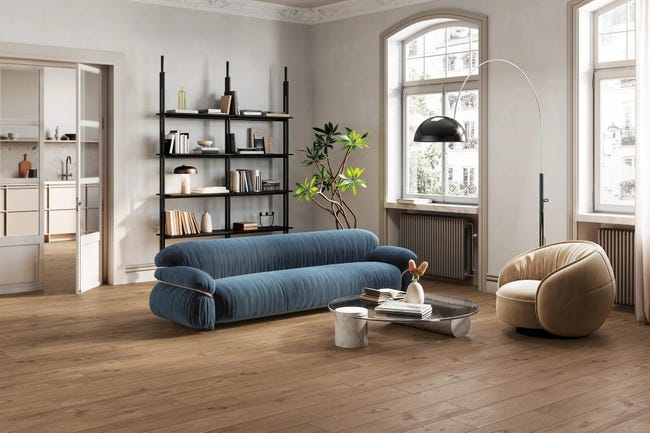 Leroymerlin Piastrella da pavimento e rivestimento interno rettificato Fable in gres porcellanato smaltato opaco marrone 120 x 20cm Sp. 9 mm traffico intenso (pei 4/5) R9 Qualità