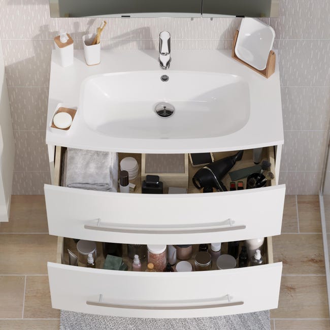 Leroymerlin Mobile da bagno sotto lavabo Perla bianco laccato opaco L 81.2 x H 53.7 x P 47.5 cm 2 cassetti lavabo non incluso Bestseller