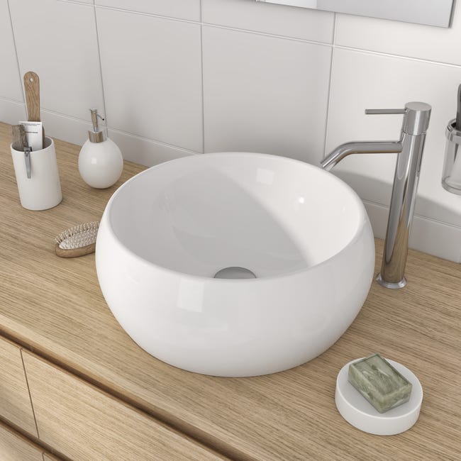 Leroymerlin Lavabo da appoggio Lune tondo in ceramica L 40 x P 40 x H 15.5 cm bianco Super Saving Price