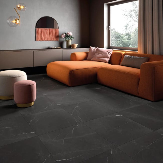 Leroymerlin Piastrella da pavimento interno rettificato Murano in gres porcellanato opaco nero 60 x 60cm Sp. 9 mm traffico intenso (pei 4/5) R9 Fino al 60% di sconto