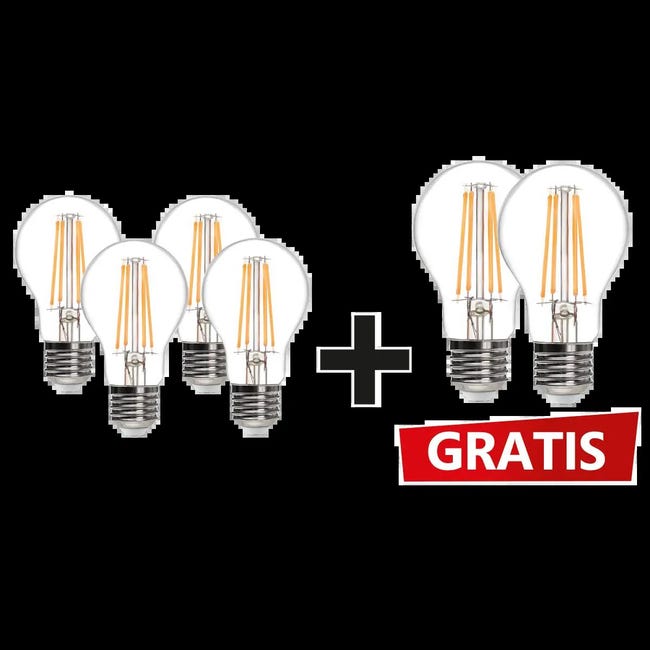 Leroymerlin Set da 6 lampadine Goccia Filament Led X6 LED filamento E27 goccia trasparente 8W= 360° Solo un giorno rimasto