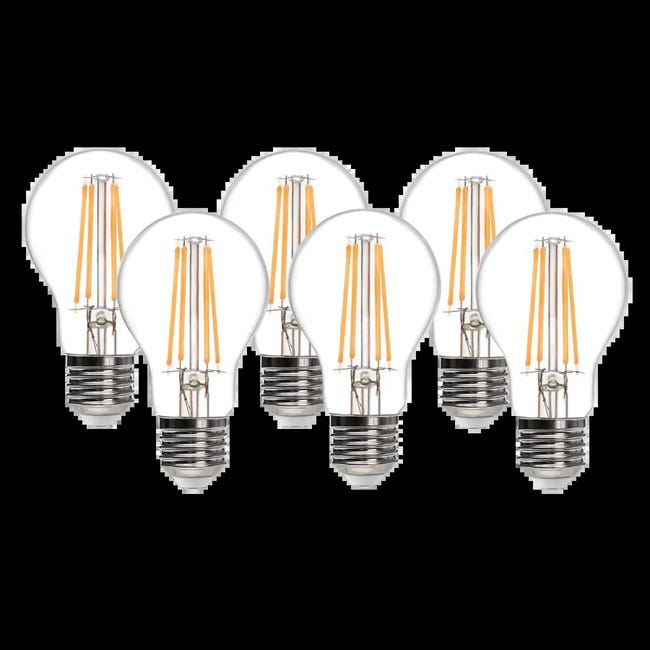 Leroymerlin Set da 6 lampadine Goccia Filament Led X6 LED filamento E27 goccia trasparente 8W= 360° Esporta salva
