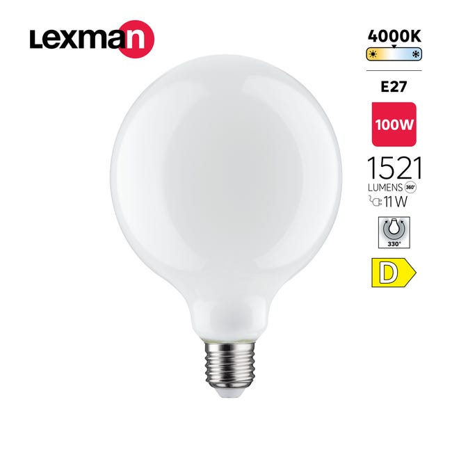Leroymerlin Lampadina LED filamento E27 globo opaco luce naturale 11W= 1521LM (equiv 100 W) 330° LEXMAN Offerte