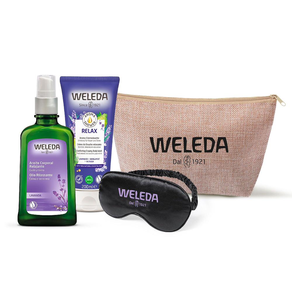 QVC Weleda Kit Notte: olio alla lavanda gel doccia maschera e pochette Acquista Ora