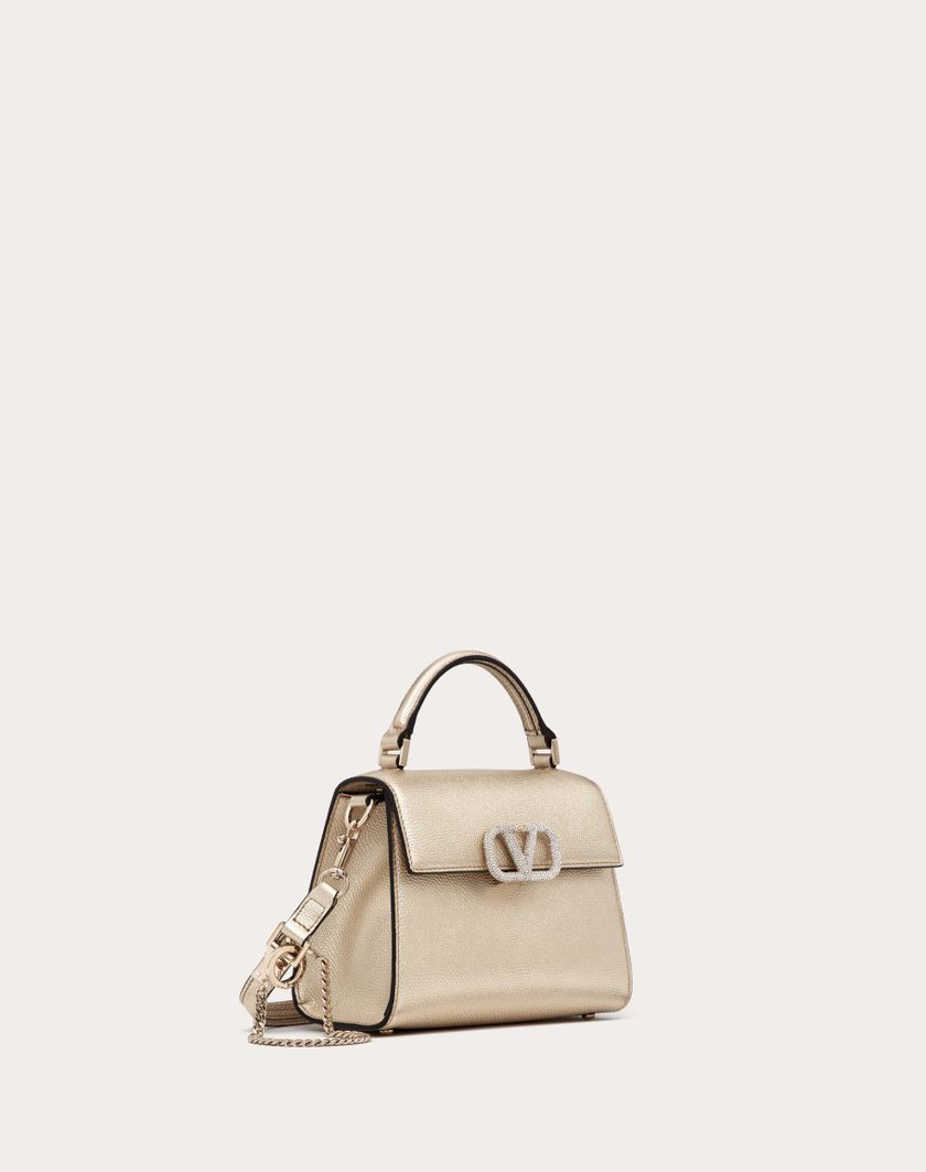 Valentino Handbags Borsa A Mano Mini Vsling In Vitello Granato Metallizzato per Donna in Platino/crystal | Valentino IT Shopping Online