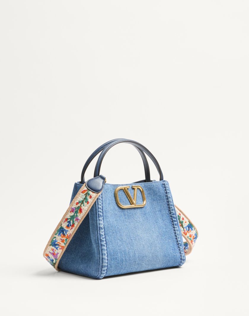 Valentino Handbags Borsa A Mano Media Valentino Garavani Alltime In Denim Con Tracolla Nastro Ricamato per Donna in Denim/worker/multicolor | Valentino IT Outlet