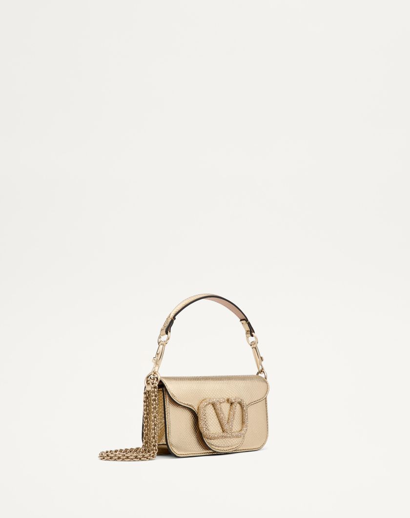 Valentino Handbags Borsa Piccola A Spalla Valentino Garavani Valentino Garavani Locò In Karung Metallizzato per Donna in Platino/beige/crystal Gold | Valentino IT In Linea