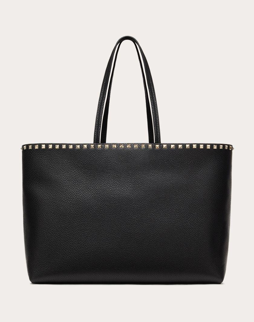 Valentino Handbags Borsa Shopping Rockstud In Vitello Granato per Donna in Nero | Valentino IT