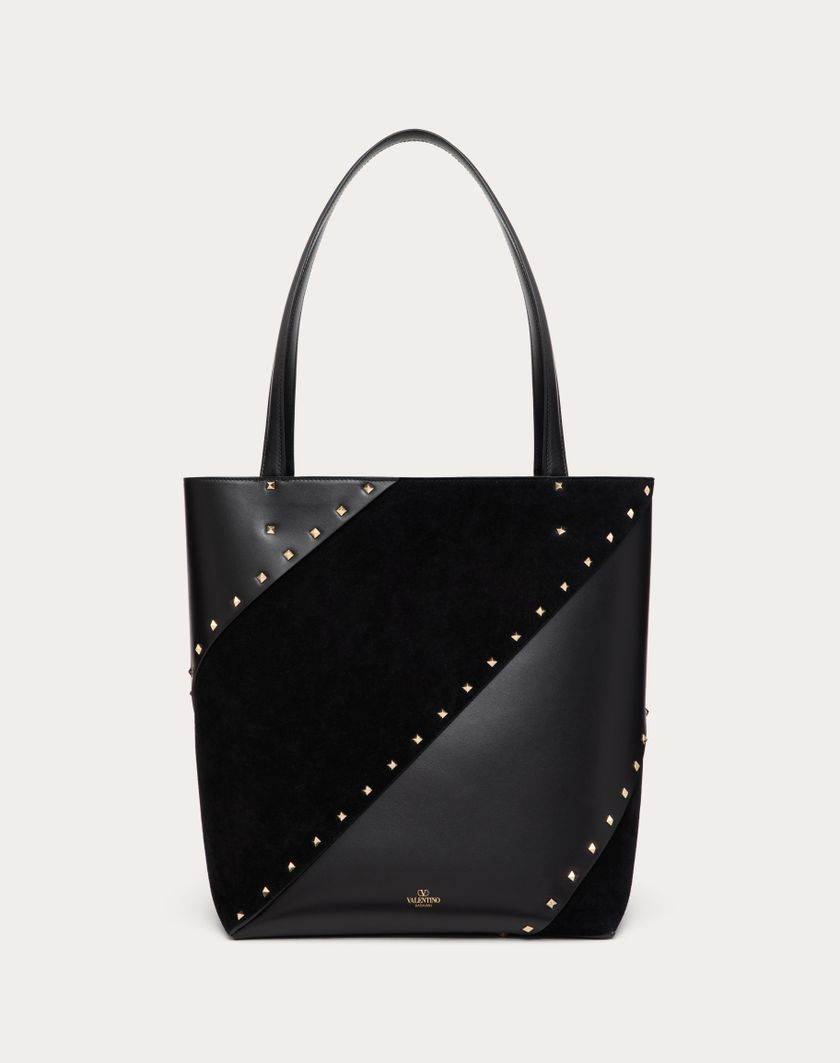 Valentino Handbags Borsa Shopping Valentino Garavani Valentino Garavani Rockstud Wispy In Vitello E Camoscio per Donna in Nero | Valentino IT Negozi Online