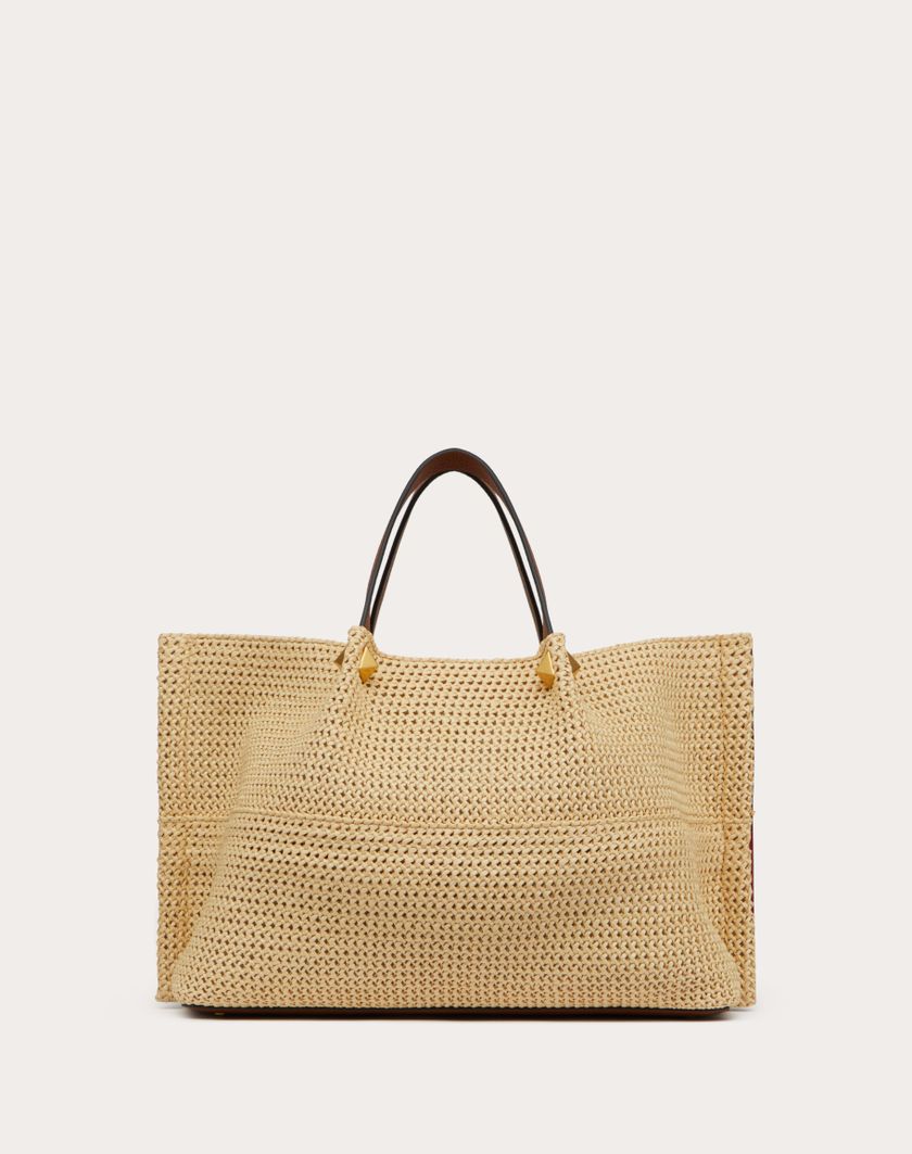 Valentino Handbags Borsa Shopping Media In Rafia Sintetica per Donna in Selleria/naturale/rouge Pur | Valentino IT Consegna Veloce