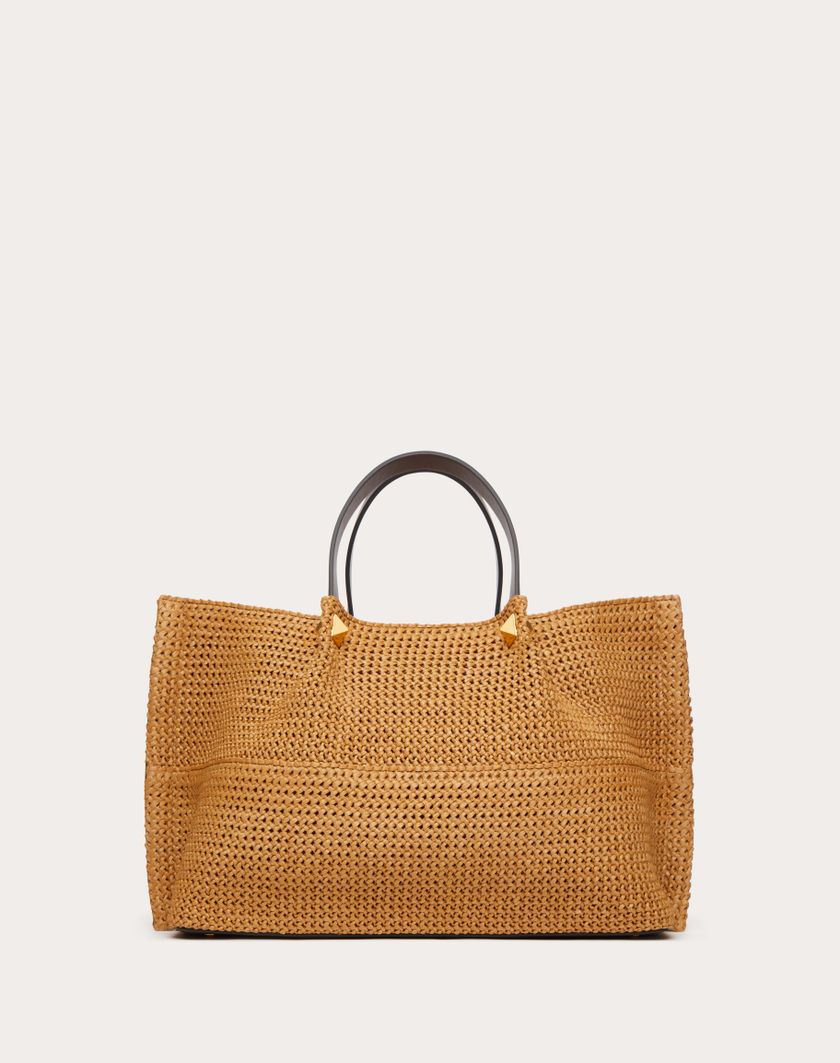 Valentino Handbags Borsa Shopping Media In Rafia Sintetica per Donna in Biscotto/cioccolato | Valentino IT Promozione Limitata