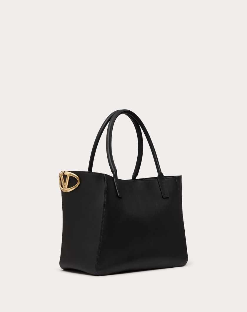 Valentino Handbags Borsa Shopping Vlogo Side In Vitello Nappato per Donna in Nero | Valentino IT Shopping Online
