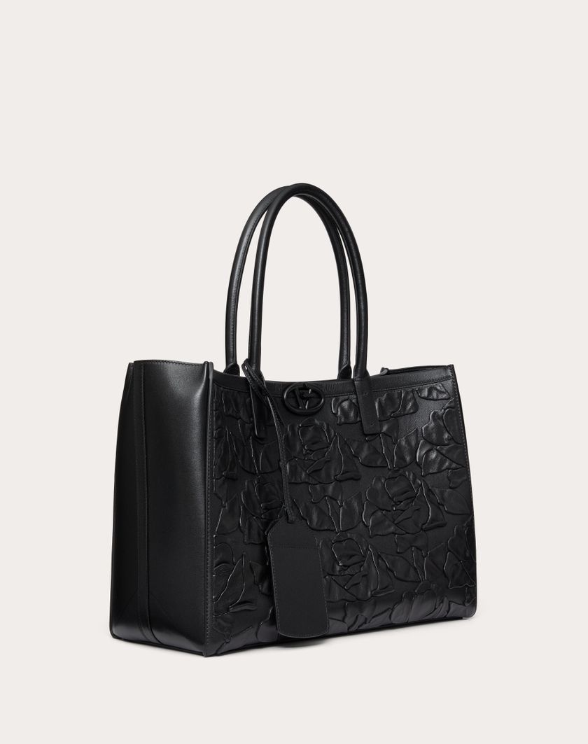 Valentino Handbags Borsa Shopping Media Vlogo Locker Tote In Pelle Con Rose Ricamate per Donna in Nero | Valentino IT Qualità