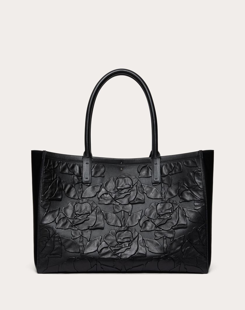 Valentino Handbags Borsa Shopping Media Vlogo Locker Tote In Pelle Con Rose Ricamate per Donna in Nero | Valentino IT Qualità