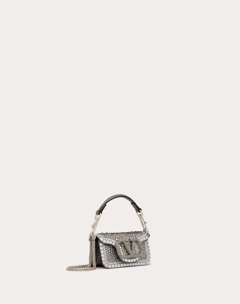 Valentino Handbags Borsa Micro Con Catena Valentino Garavani Locò Con Strass per Donna in Crystal/nero/antracite | Valentino IT Vendita