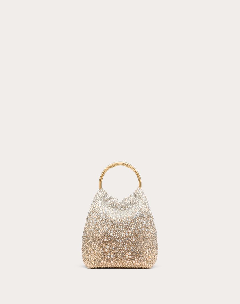 Valentino Handbags Borsa Piccola A Secchiello Valentino Garavani Carry Secrets Ricamata per Donna in Nocciola/crystal/oro | Valentino IT Economico