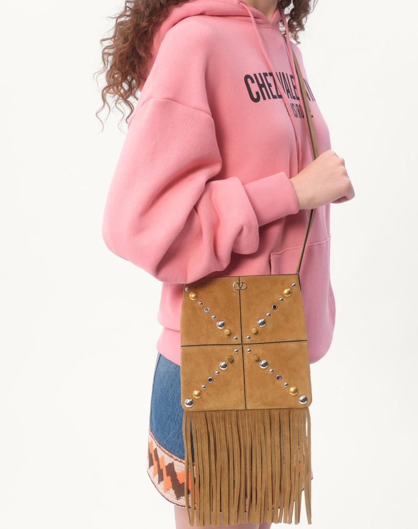 Valentino Handbags Borsa A Spalla Piccola Valentino Garavani Nellcôte In Suede Con Frange per Donna in Havana Beige | Valentino IT Outlet