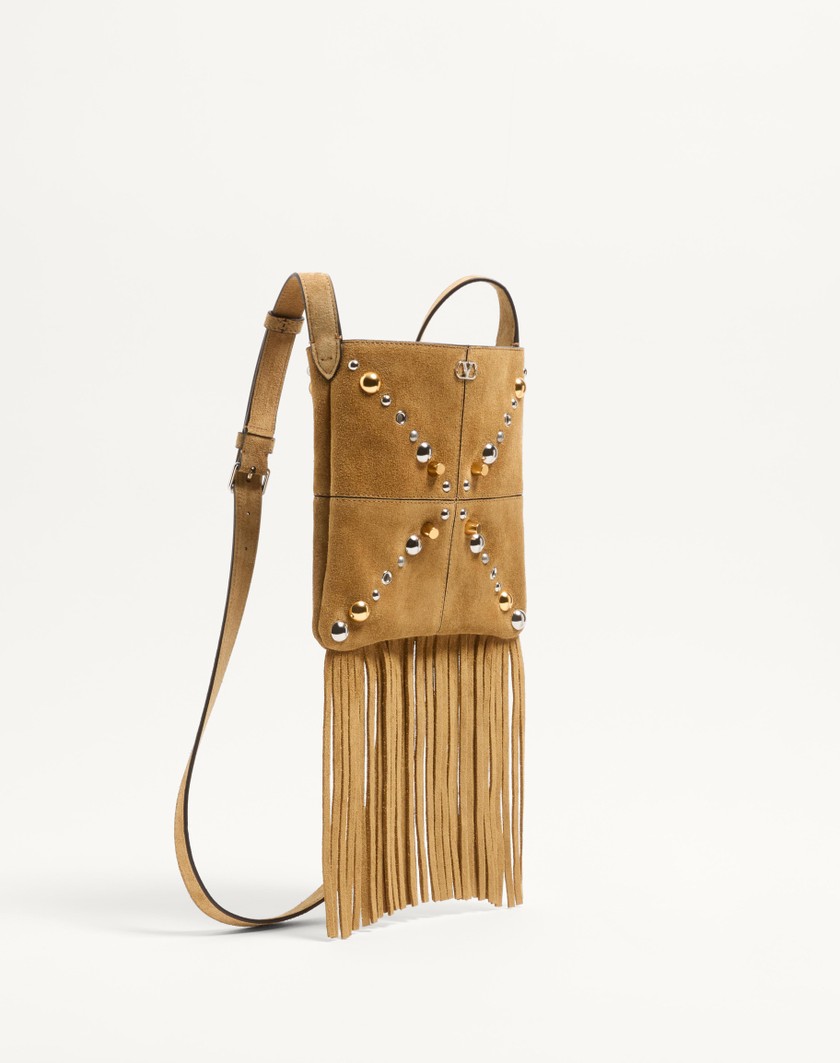 Valentino Handbags Borsa A Spalla Piccola Valentino Garavani Nellcôte In Suede Con Frange per Donna in Havana Beige | Valentino IT Outlet