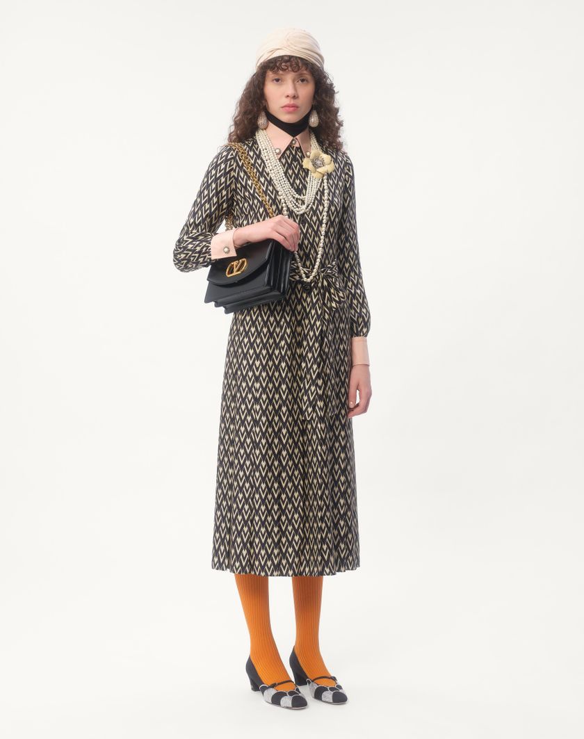 Valentino Handbags Abito Midi In Twill Toute La V per Donna in Nero/avorio | Valentino IT Saldi