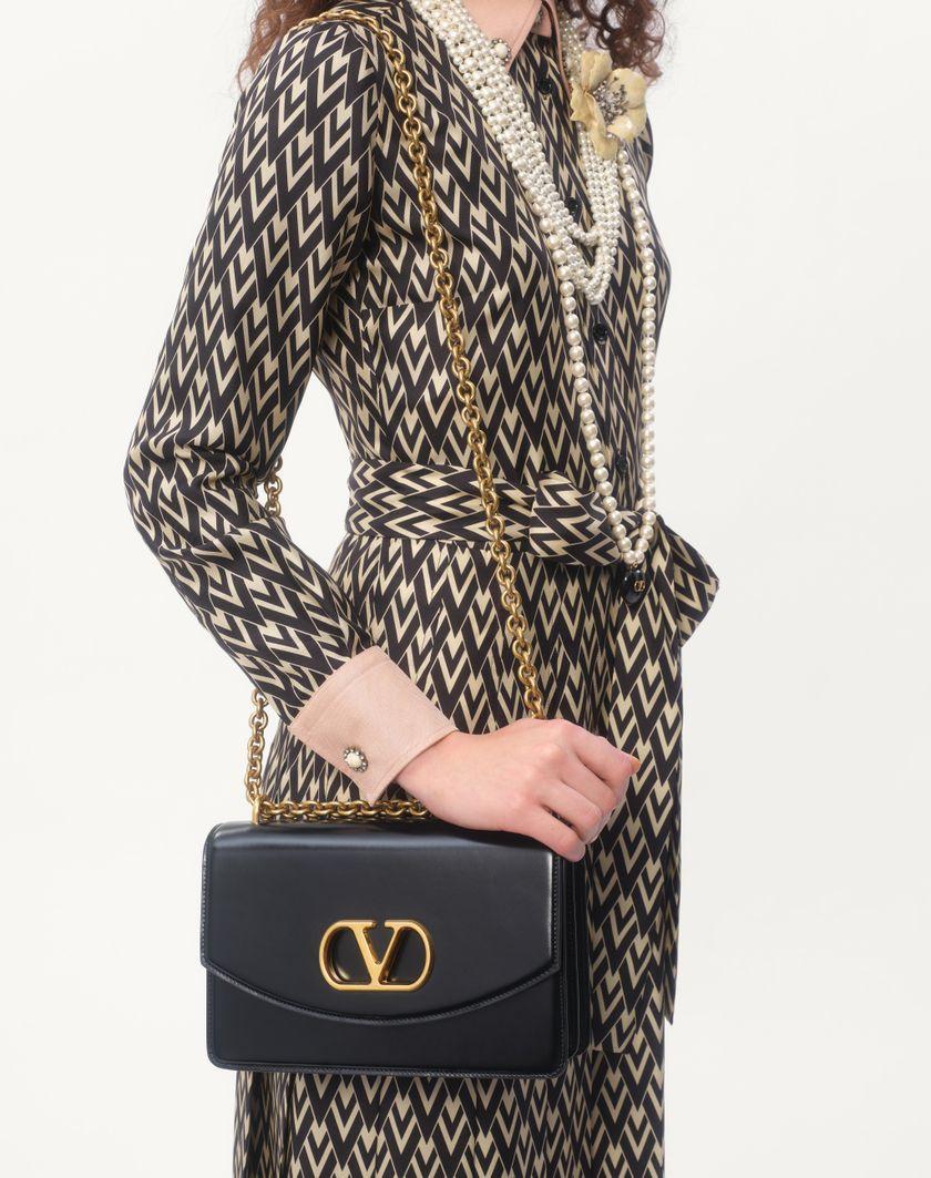 Valentino Handbags Abito Midi In Twill Toute La V per Donna in Nero/avorio | Valentino IT Saldi