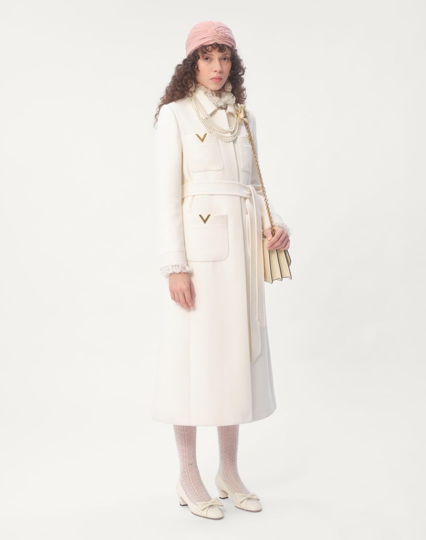 Valentino Handbags Cappotto In Drill Double per Donna in Avorio | Valentino IT Offerte