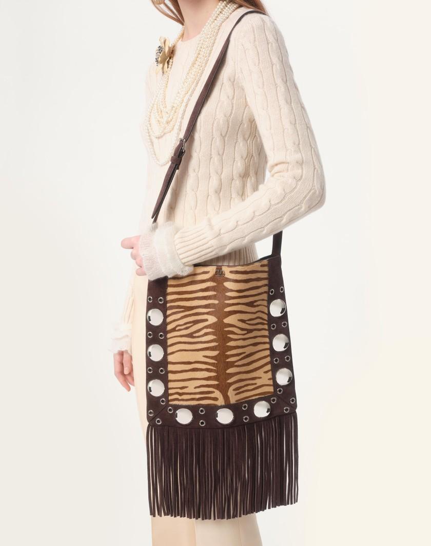 Valentino Handbags Borsa A Spalla Valentino Garavani Nellcôte In Vitello Effetto Pony Animalier Con Frange per Donna in Beige/marrone | Valentino IT Vendita Economica