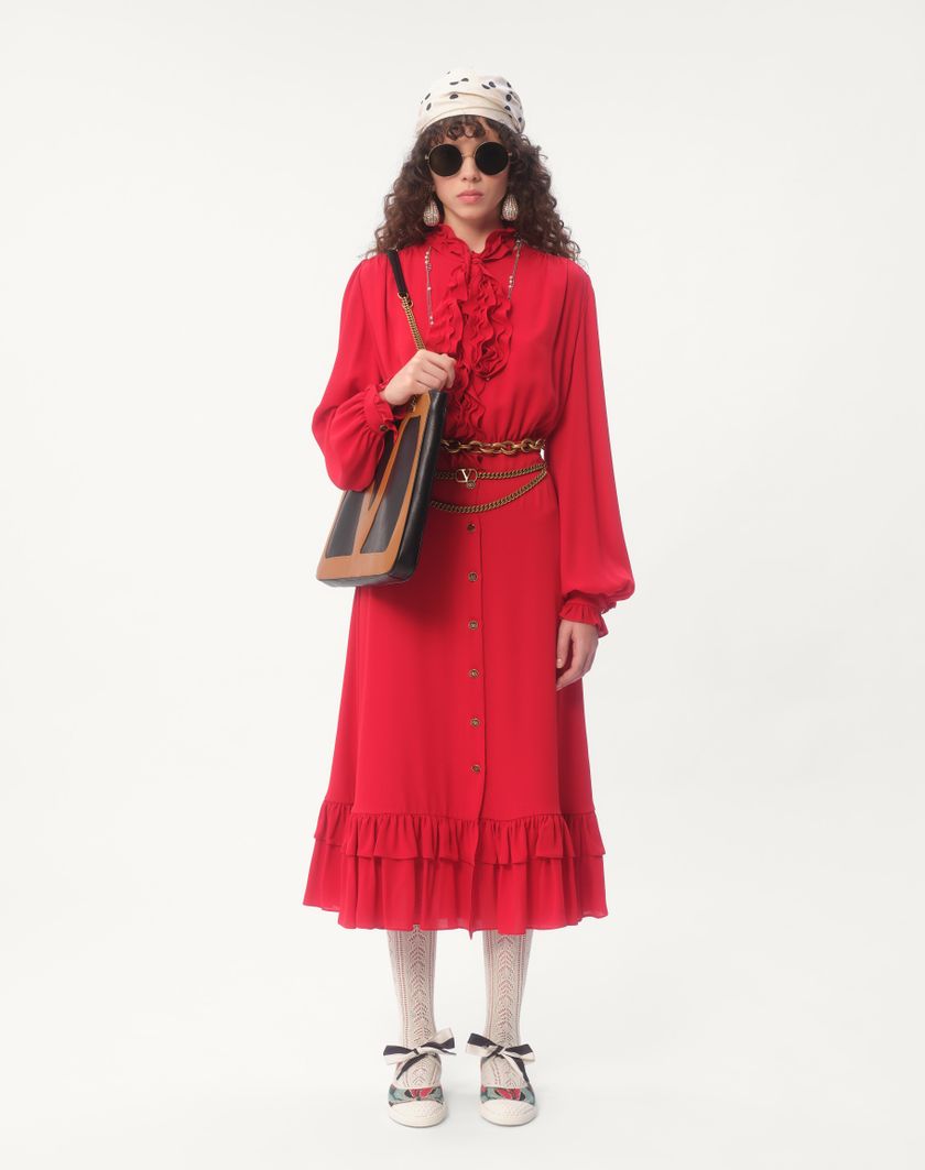 Valentino Handbags Abito Midi In Georgette per Donna in Rosso | Valentino IT Moda