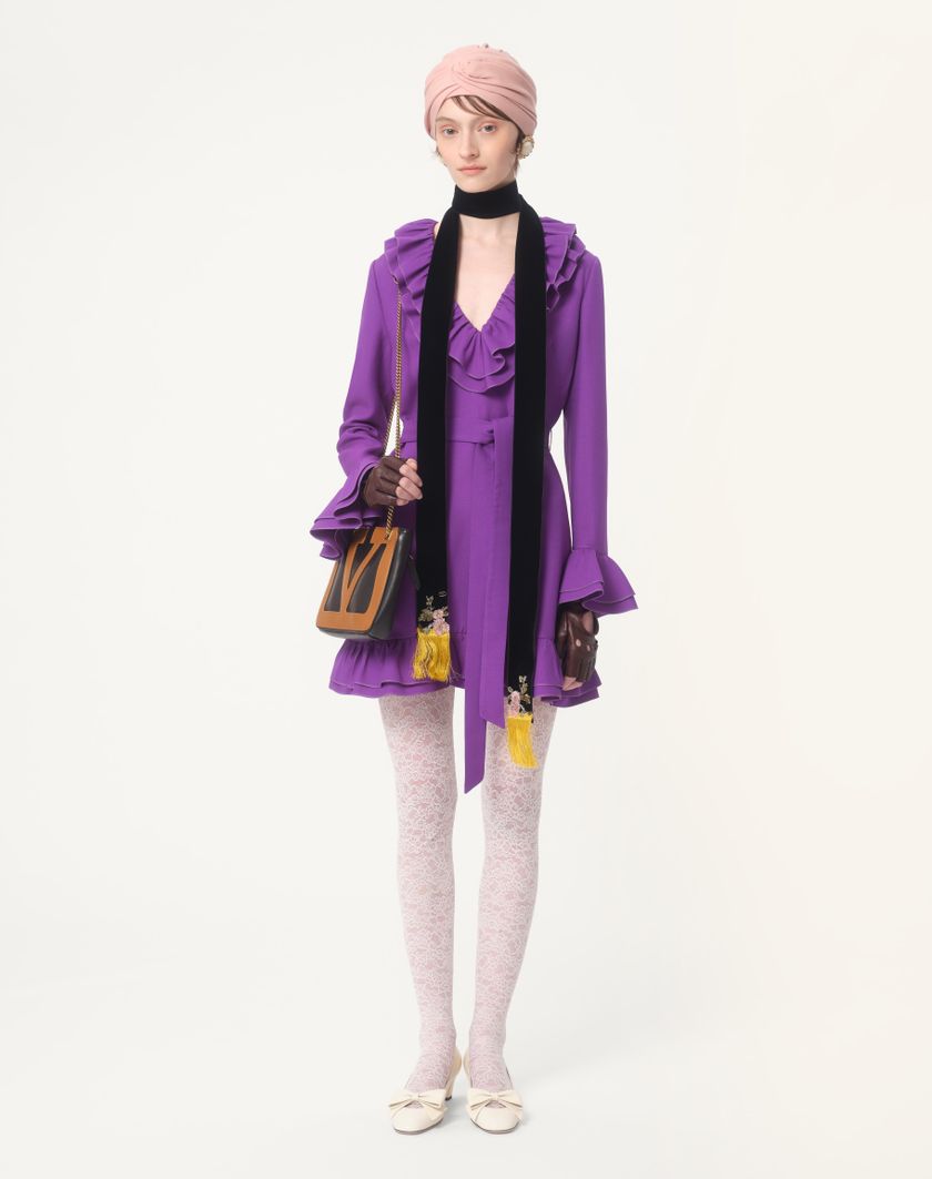 Valentino Handbags Abito Corto In Crepe Couture per Donna in Violet | Valentino IT Italia
