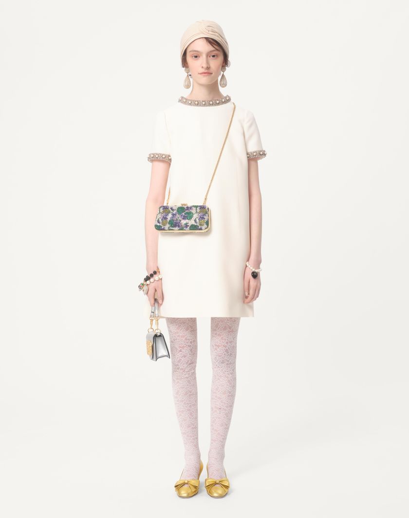 Valentino Handbags Abito Corto In Crepe Couture Ricamato per Donna in Rosa Chiaro/multicolor | Valentino IT Qualità