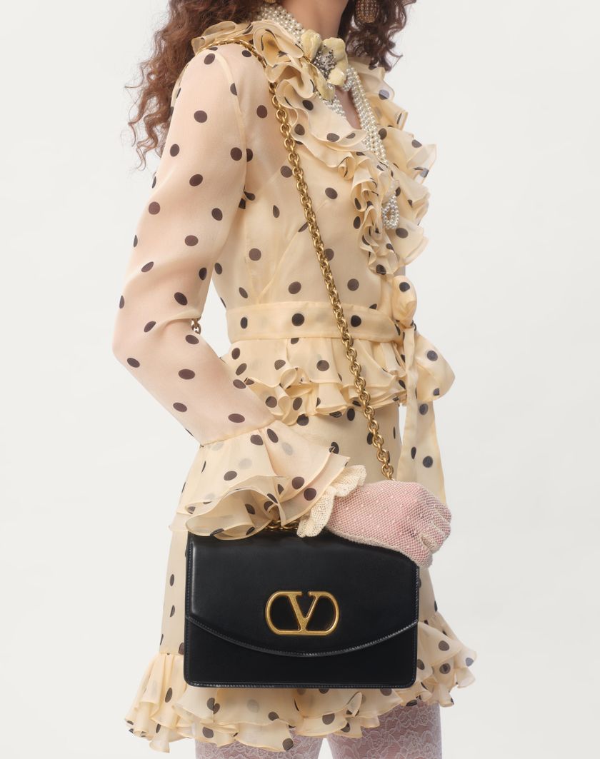 Valentino Handbags Abito Corto In Organza Stampa Pois Spots per Donna in Avorio/nero | Valentino IT Promozione