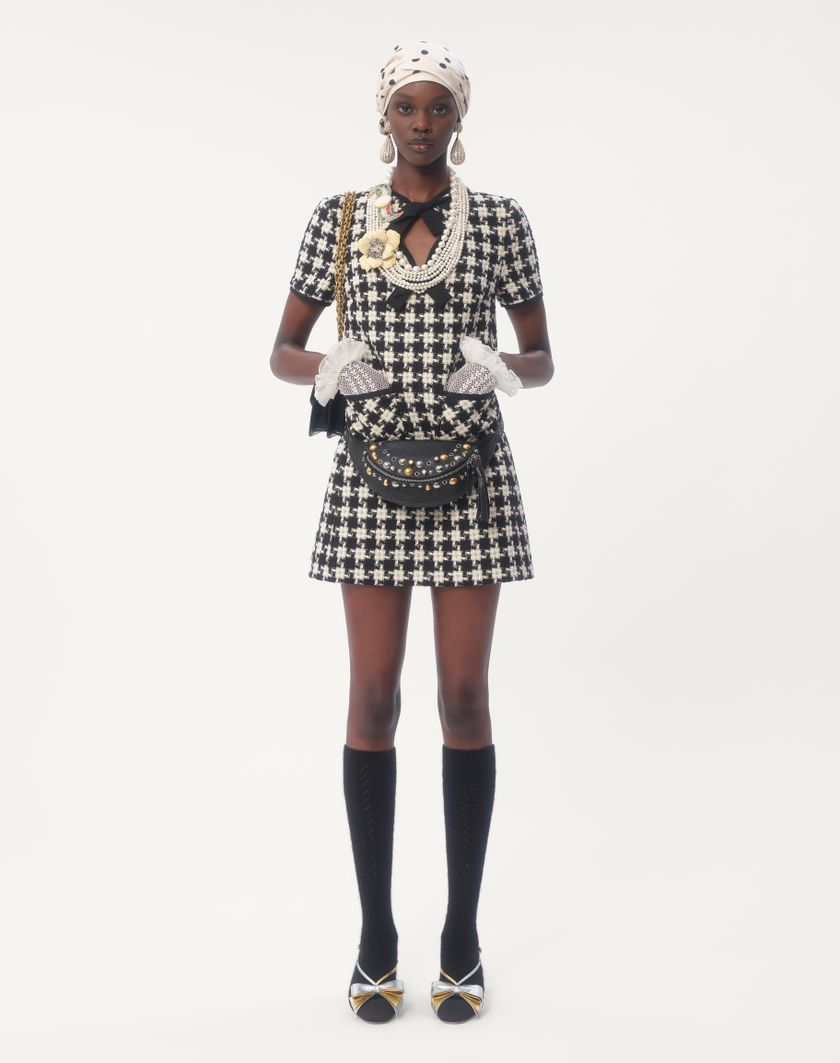Valentino Handbags Abito Corto In Damier Light Tweed per Donna in Avorio/nero | Valentino IT Spedizione gratuita