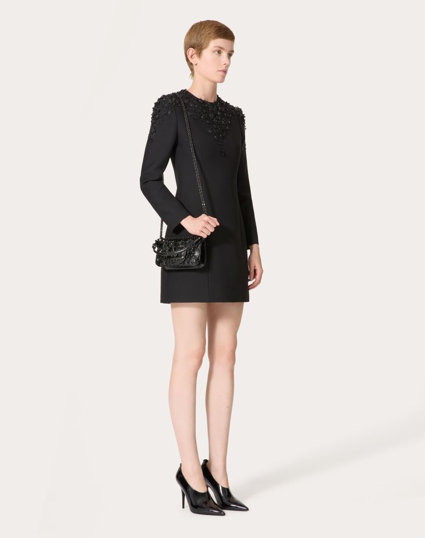 Valentino Handbags Abito Corto In Crepe Couture Ricamato per Donna in Nero | Valentino IT Online