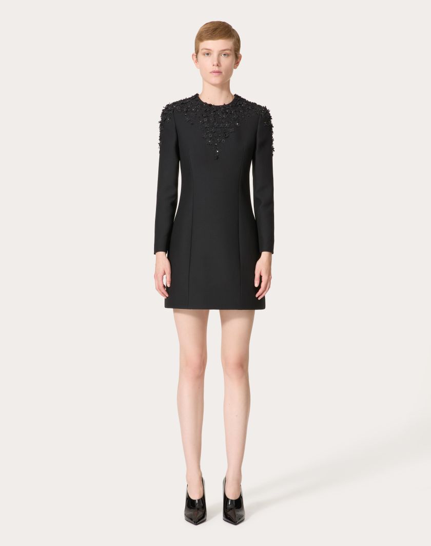 Valentino Handbags Abito Corto In Crepe Couture Ricamato per Donna in Nero | Valentino IT Online
