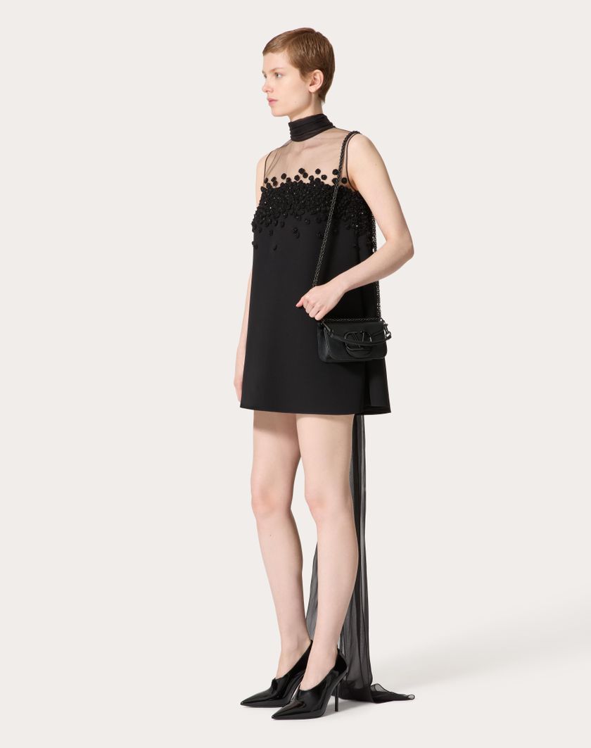 Valentino Handbags Abito Corto In Structured Couture Ricamato per Donna in Nero | Valentino IT Vendita Calda
