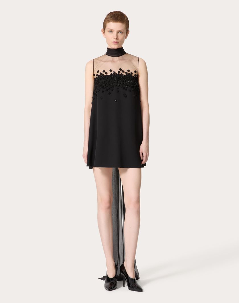 Valentino Handbags Abito Corto In Structured Couture Ricamato per Donna in Nero | Valentino IT Vendita Calda